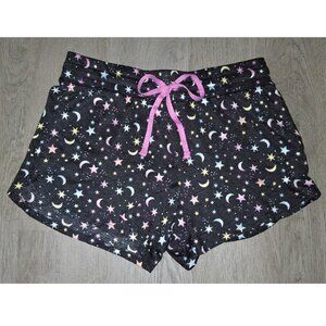 Celestial Moon and Stars Dark Grey and Pink Pajama Shorts Sleepwear Size Small